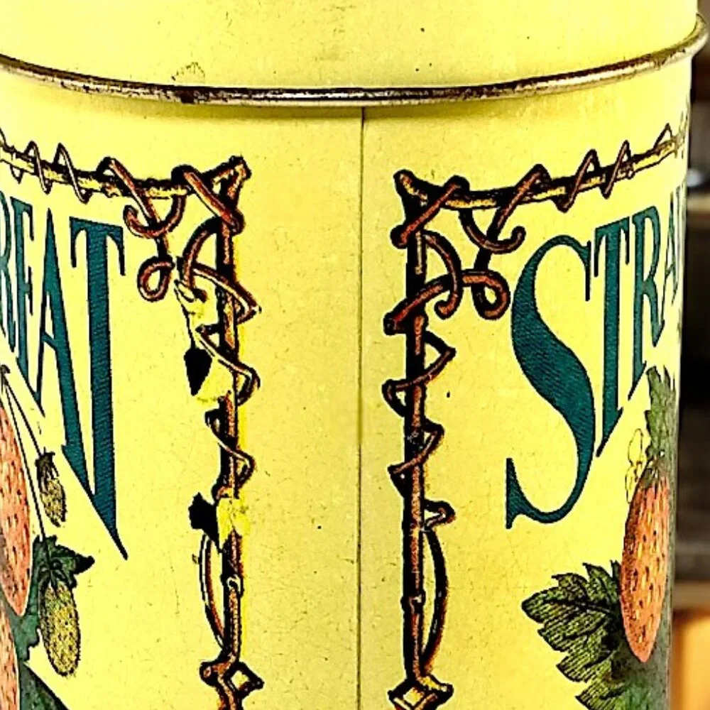Vintage Strawberry Treat Tin – Retro Yellow Advertising Canister by Richardson &